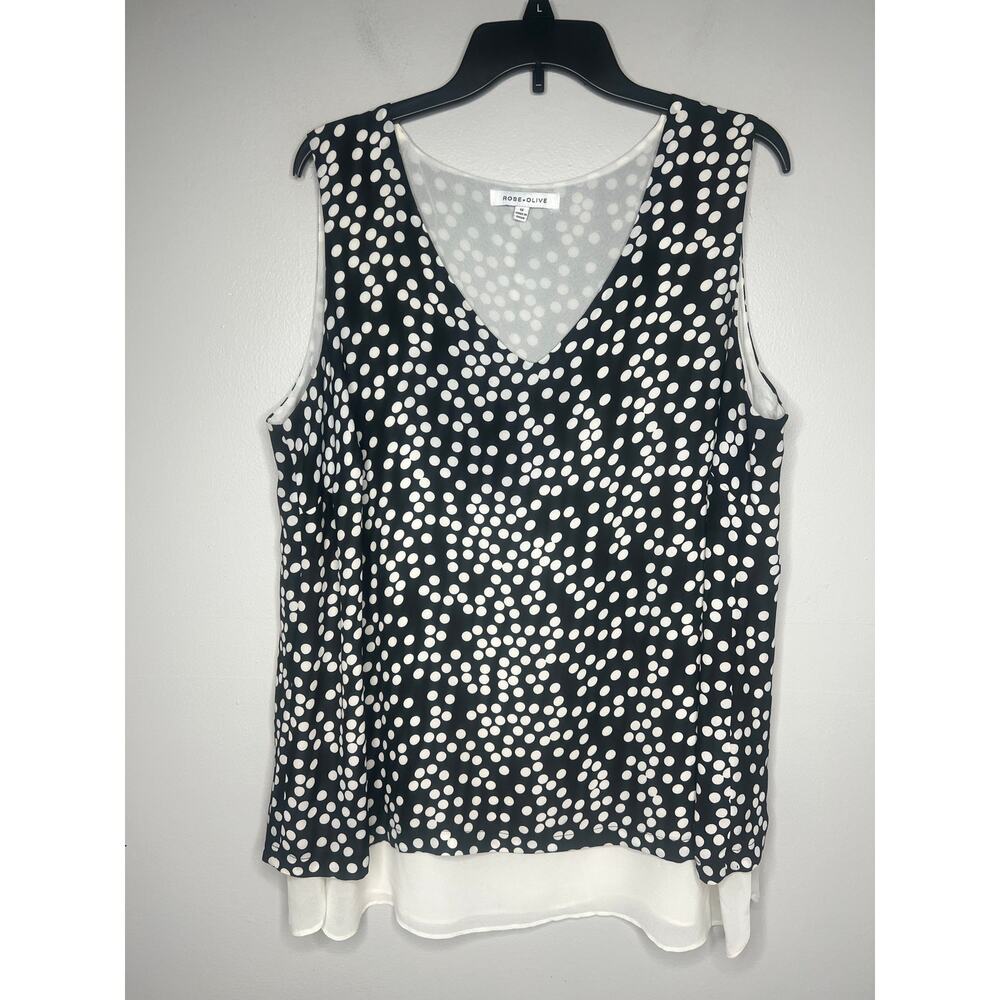 Rose & Olive Polka Dot Tunic Blouse Tank Size 1X Summer Lightweight Office Flowy